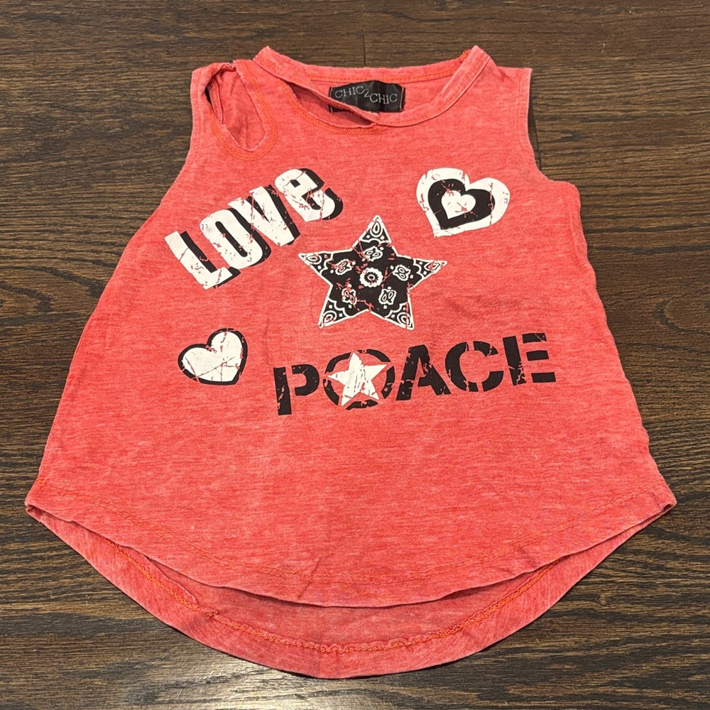 Chic 2 Chic Girl’s Love & Peace Red Tank Top Size 5